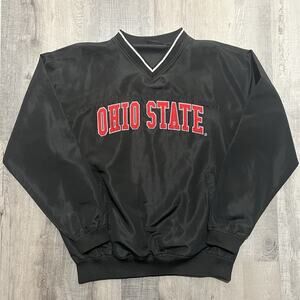 j2 Sport Ohio State Buckeyes Black/Red V Neck Windbreaker Warm Up Sweatshirt M